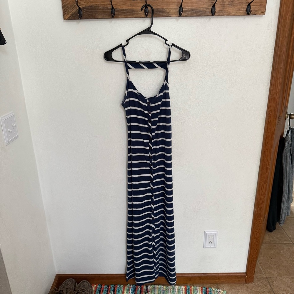 Planet Gold Navy and White Striped Maxi Dress